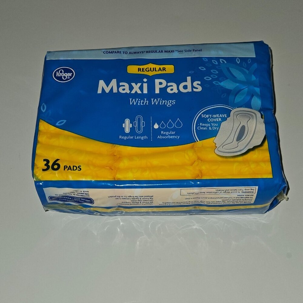NEW Kroger Maxi Pads With Wings 36 Pack Regular Length Absorbency Soft-Weave